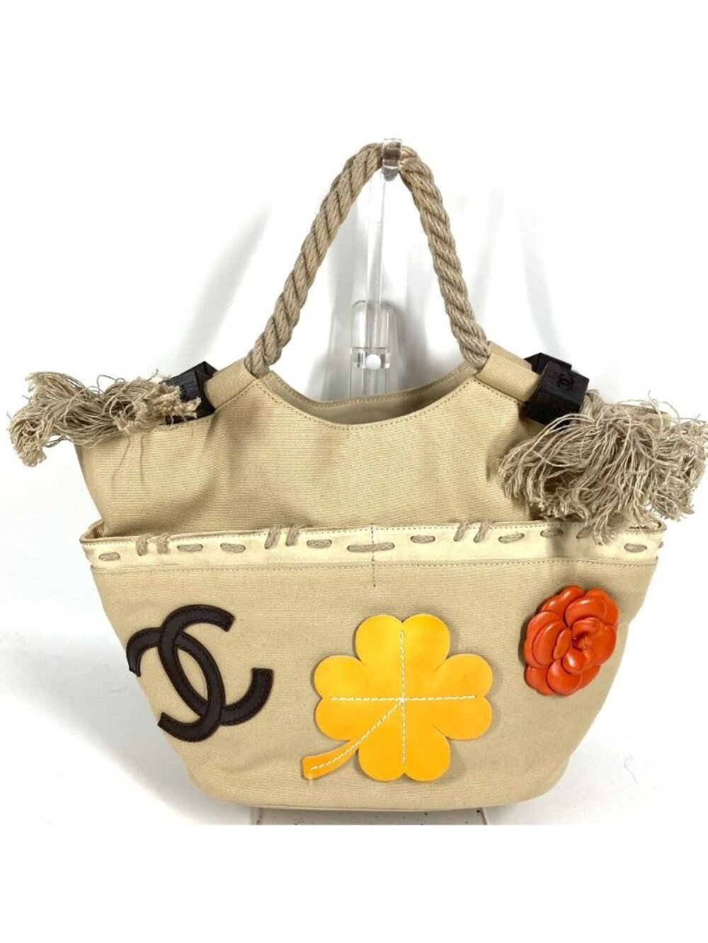 Chanel Handbag CC Logo Jumbo Canvas Beige